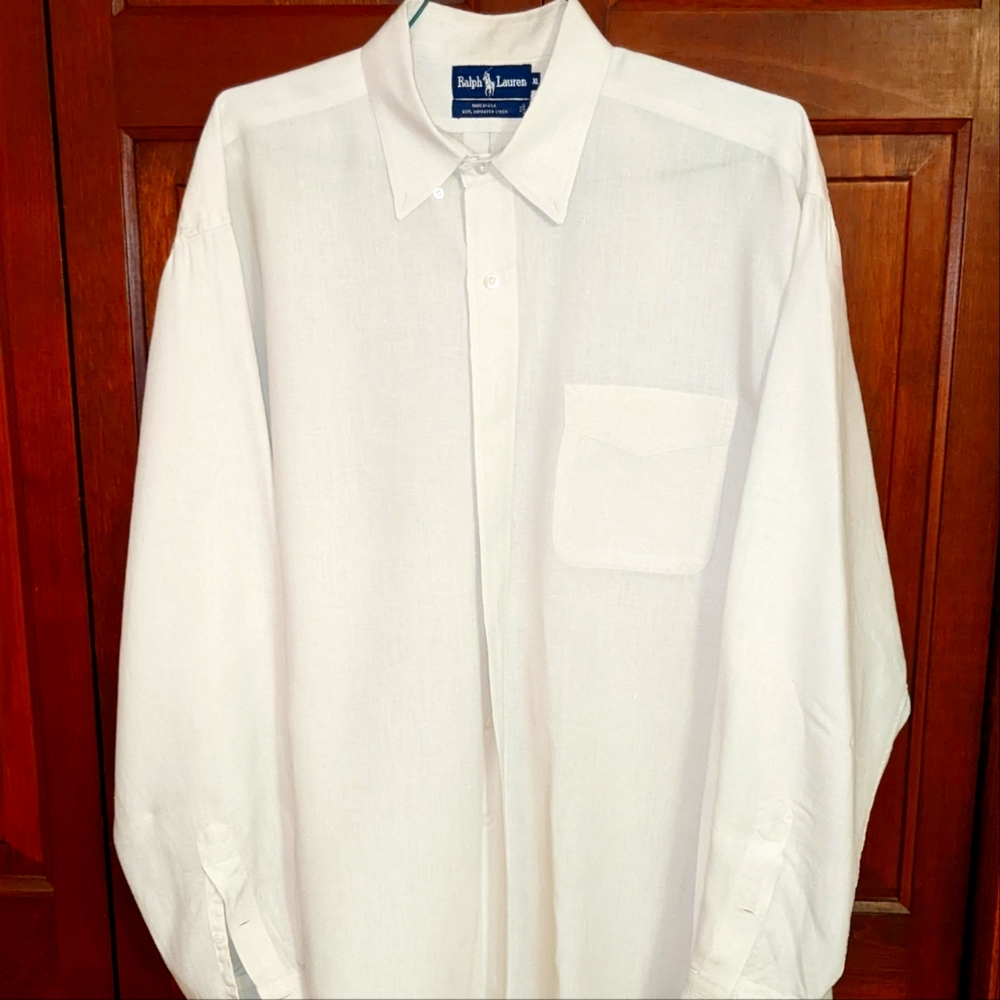 Linen. Polo by Ralph Lauren Linen Button Down Shirt. M XL